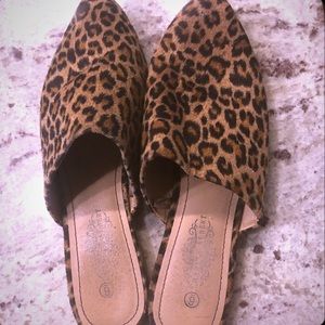 Leopard print slides mules